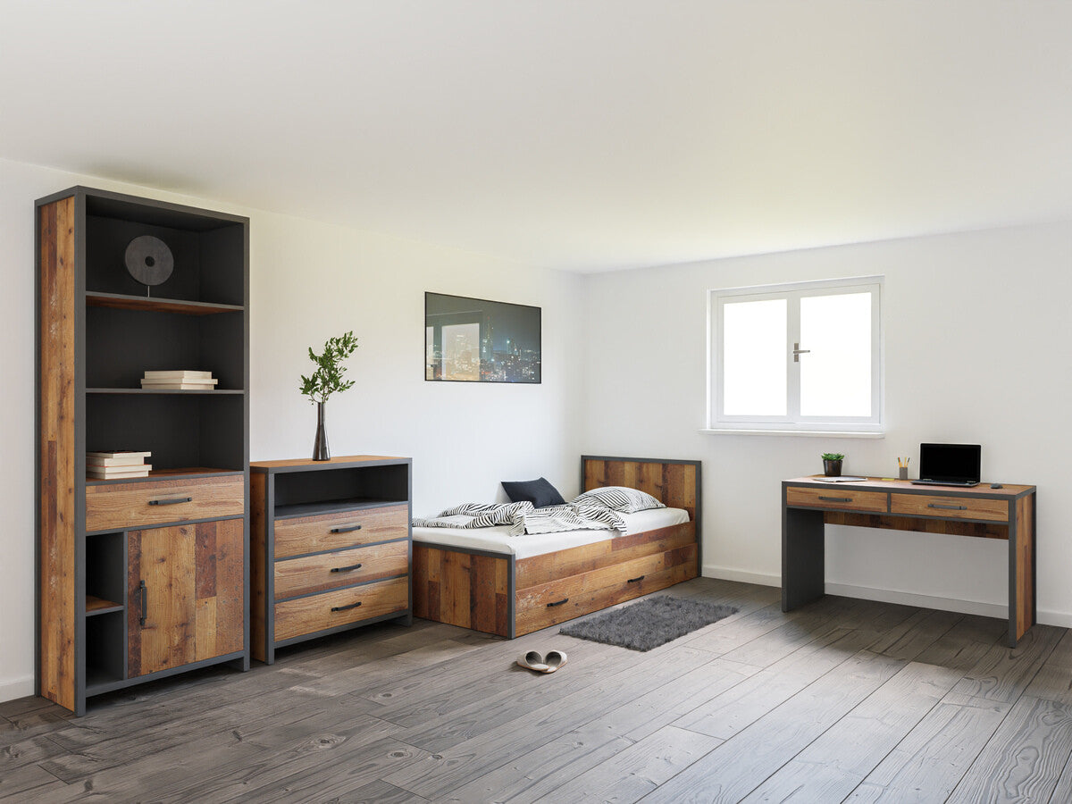 Baldų komplektas Weston 3, Spalva: Ruda + Matera pilka, Patalynės dėžė: Yra