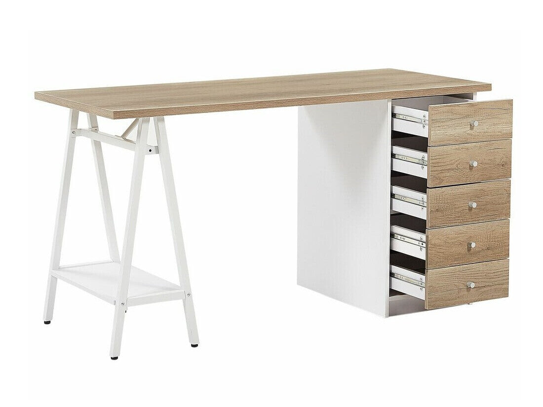 Darbo stalas 5 Stalčius Home Office Darbo stalas with Lentyna 140 x 60 cm Šviesi Medis HEBER 206588