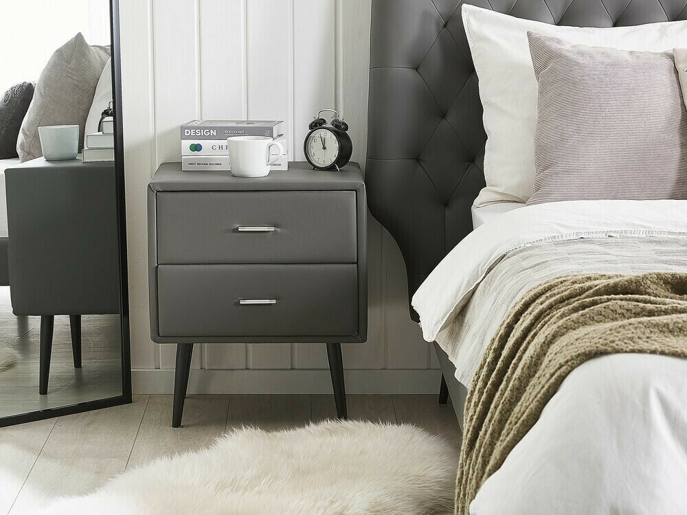 Naktinis staliukas 2 Stalčius Faux Oda Lovoside Stalas Pilka ESSONNE 204984 Spalva: Pilka + Juoda