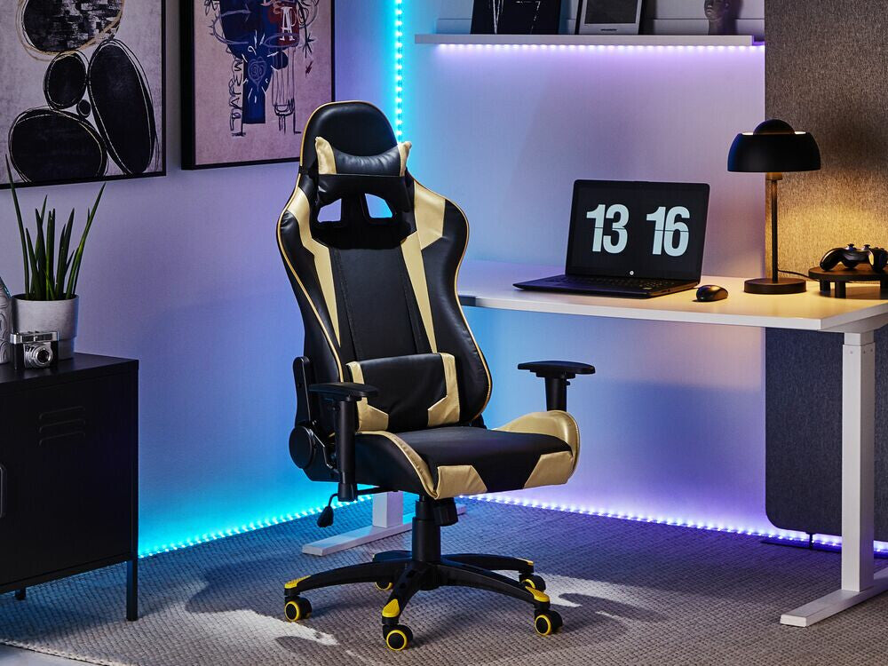 Žaidimų kėdė Gaming Kėdė Juoda and Auksas KNIGHT 170987 (Juoda + Auksinė)