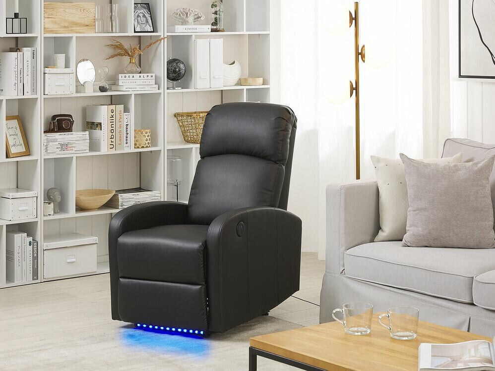 Fotelis reglaineris Faux Oda LED Reglaineris Kėdė with USB Port Juoda VIRRAT 237314 (Juoda)