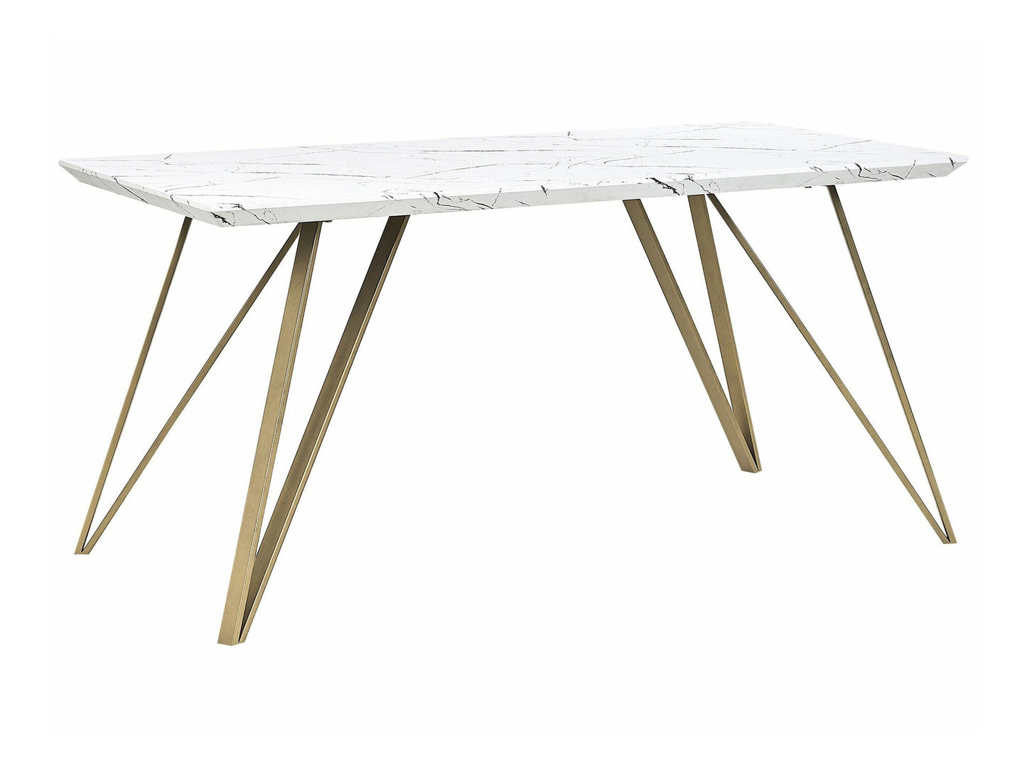 Stalas Dining Stalas 150 x 80 cm Marmuras Effect Balta with Auksas MOLDEN 238801 (Auksinė + Baltas marmuras)