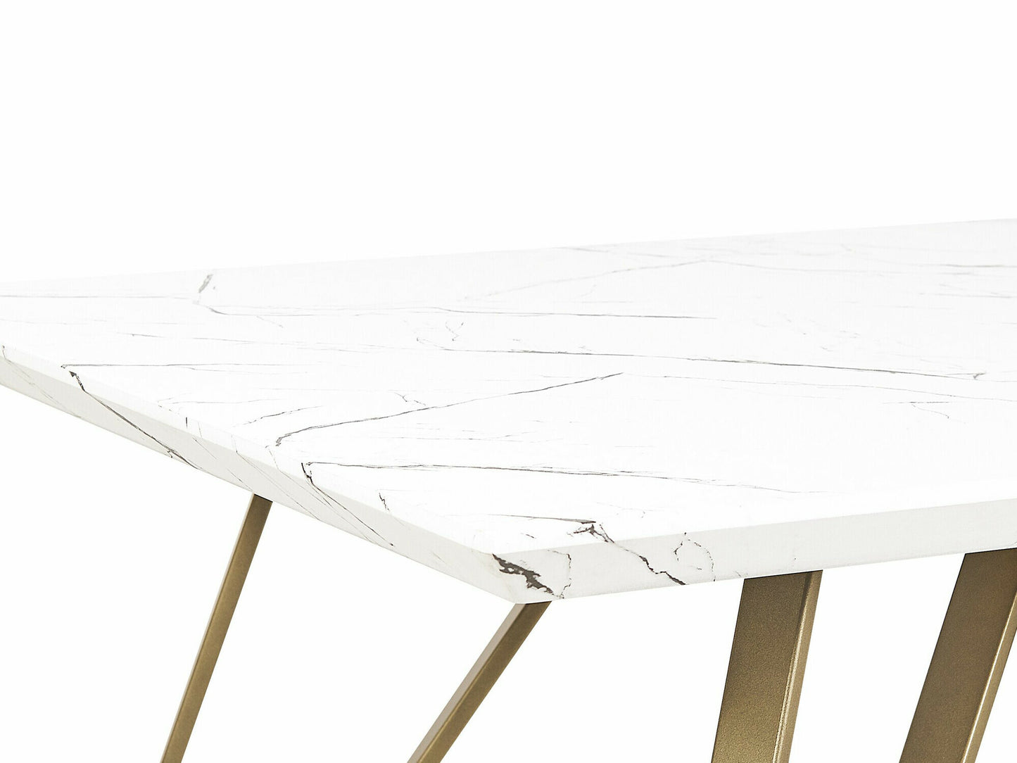 Stalas Dining Stalas 150 x 80 cm Marmuras Effect Balta with Auksas MOLDEN 238801 (Auksinė + Baltas marmuras)