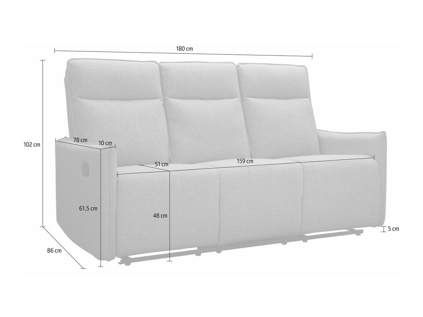 Sofa reglaineris Lugo Sofa with 3 Seats with Rankinis Function in Antracitas Gobelenas 12661088 (Antracitas)