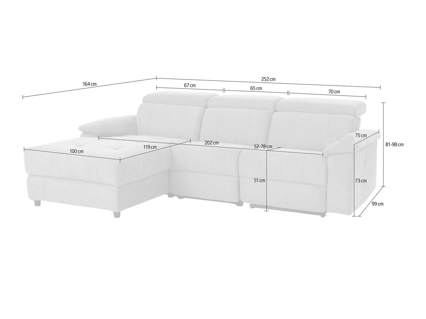 Minkštas kampas reglaineris Tanaro Ch.sofa 3PL L elektro - Pilka Fab 64700605 (šviesi pilka)