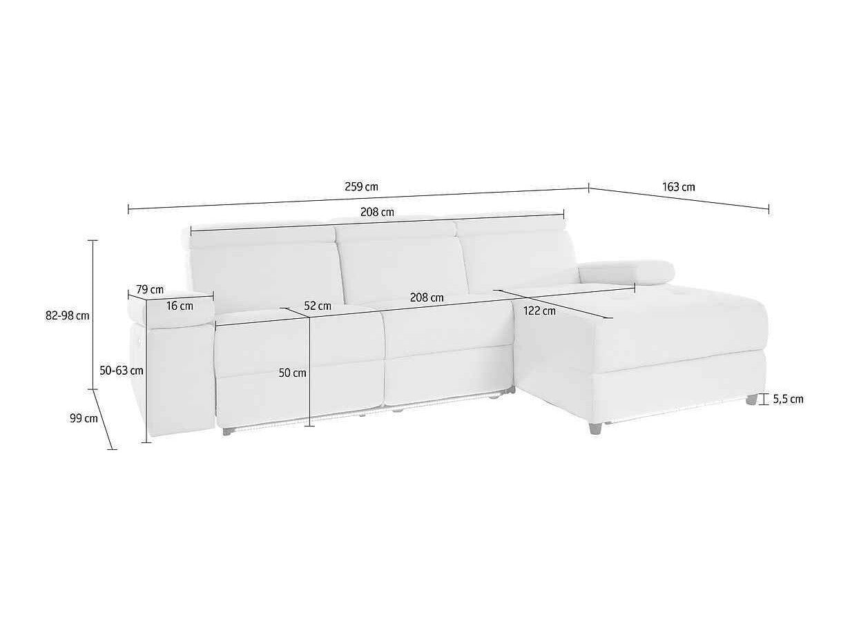 Minkštas kampas reglaineris Rayland Ch.sofa 3PL R elec Sun Anthr 93672658 (Antracitas)