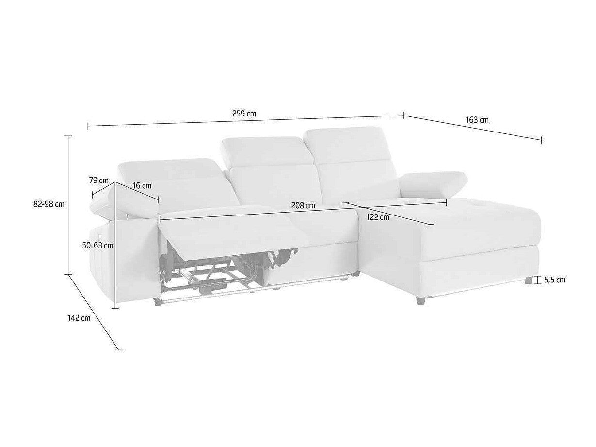 Minkštas kampas reglaineris Rayland Ch.sofa 3PL R elec Sun Anthr 93672658 (Antracitas)