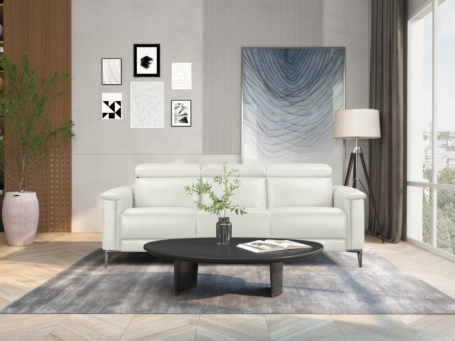 Sofa reglaineris Lund Sofa 3 Seater with 2 Rankinis Reglaineris in Kreminė PU 12081040 (Kreminė)