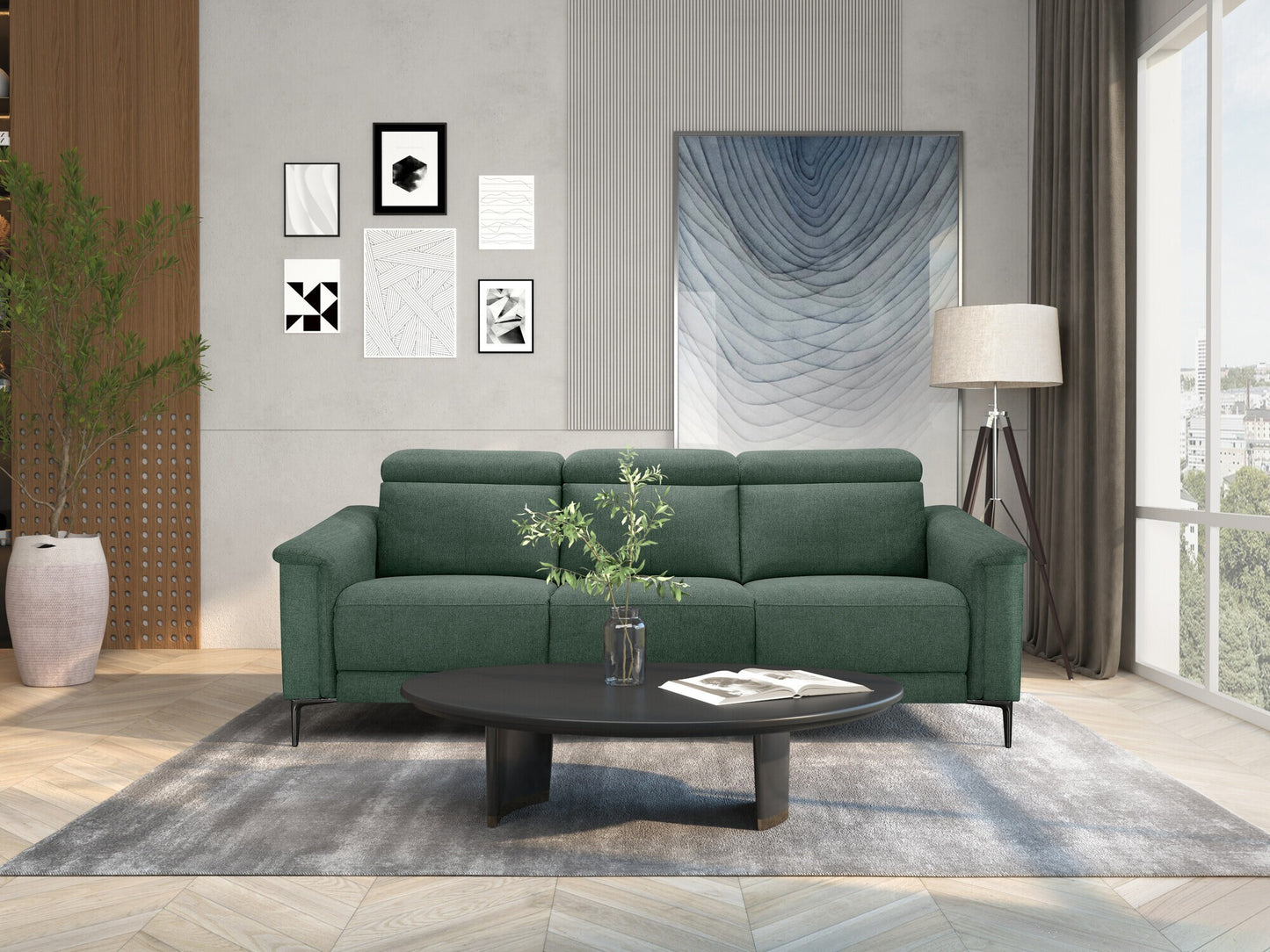 Sofa reglaineris Lund Sofa 3 Seater with 2 Rankinis Reglaineris in Tamsi Žalia Gobelenas 12081496 (Tamsi žalia)