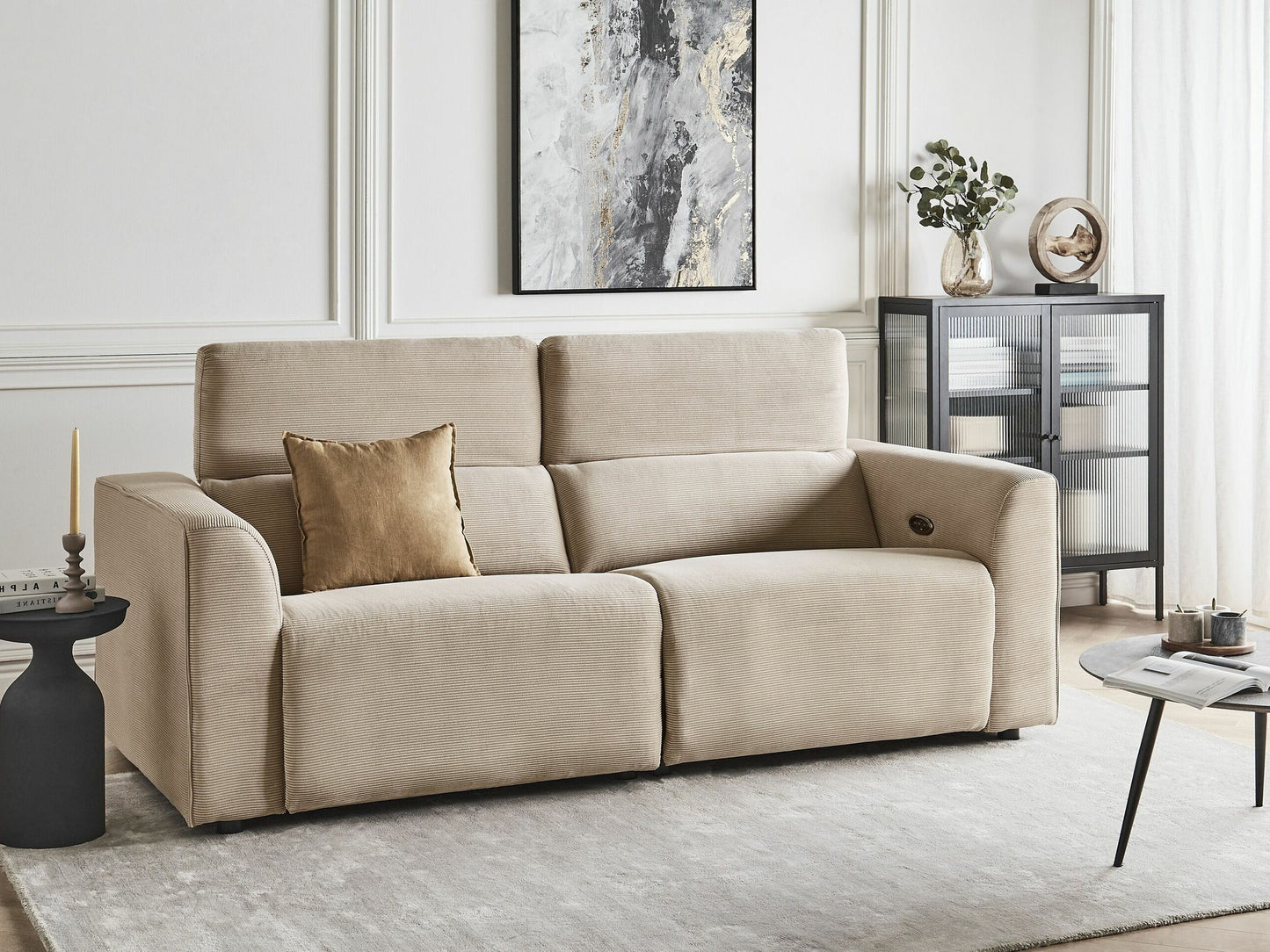Sofa reglaineris 2 Seater Corduroy Elektrinis Reglaineris Sofa with USB Port ULVEN Sand Beige 468194 (Šviesi ruda)