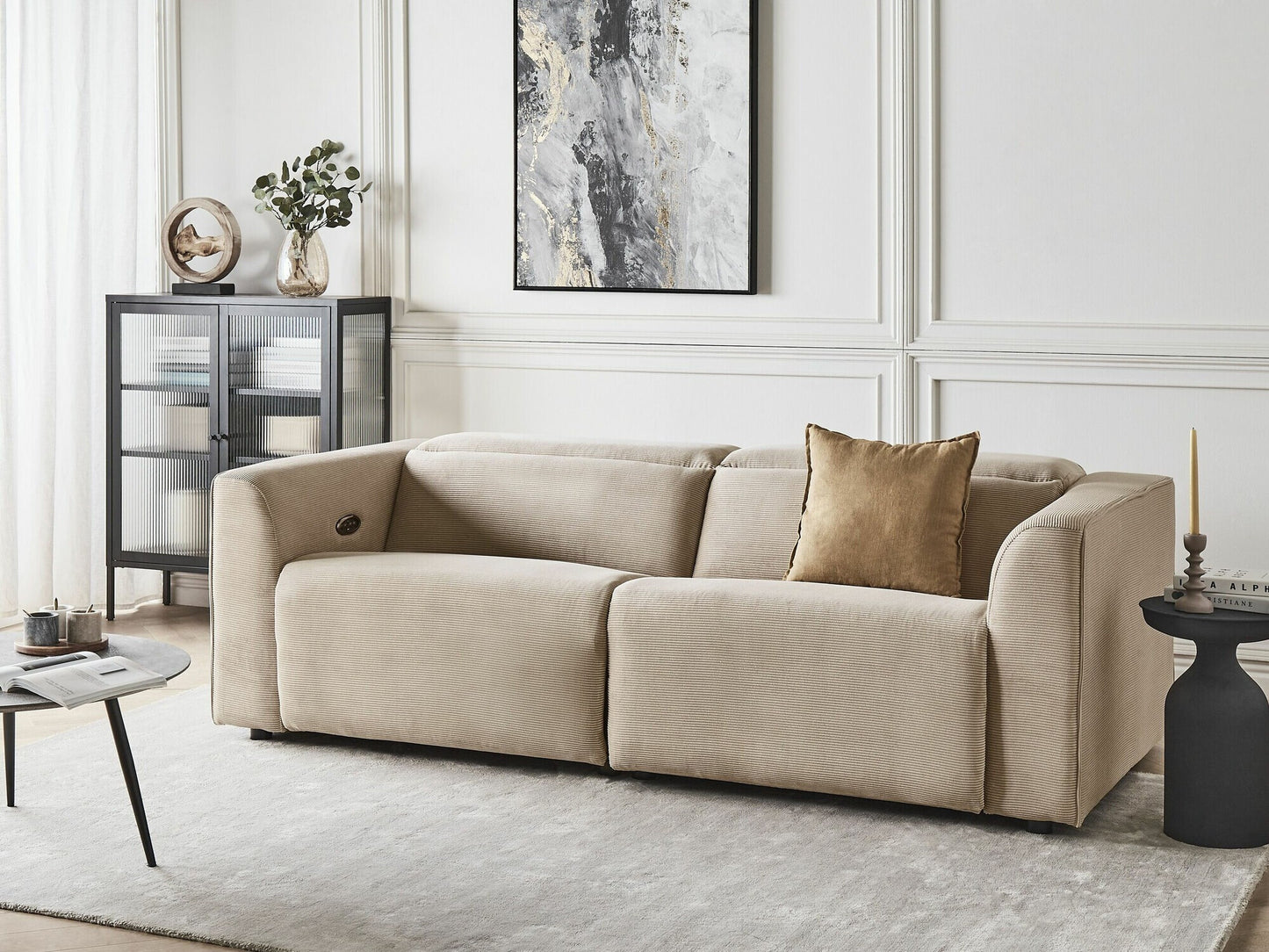 Sofa reglaineris 2 Seater Corduroy Elektrinis Reglaineris Sofa with USB Port ULVEN Sand Beige 468194 (Šviesi ruda)