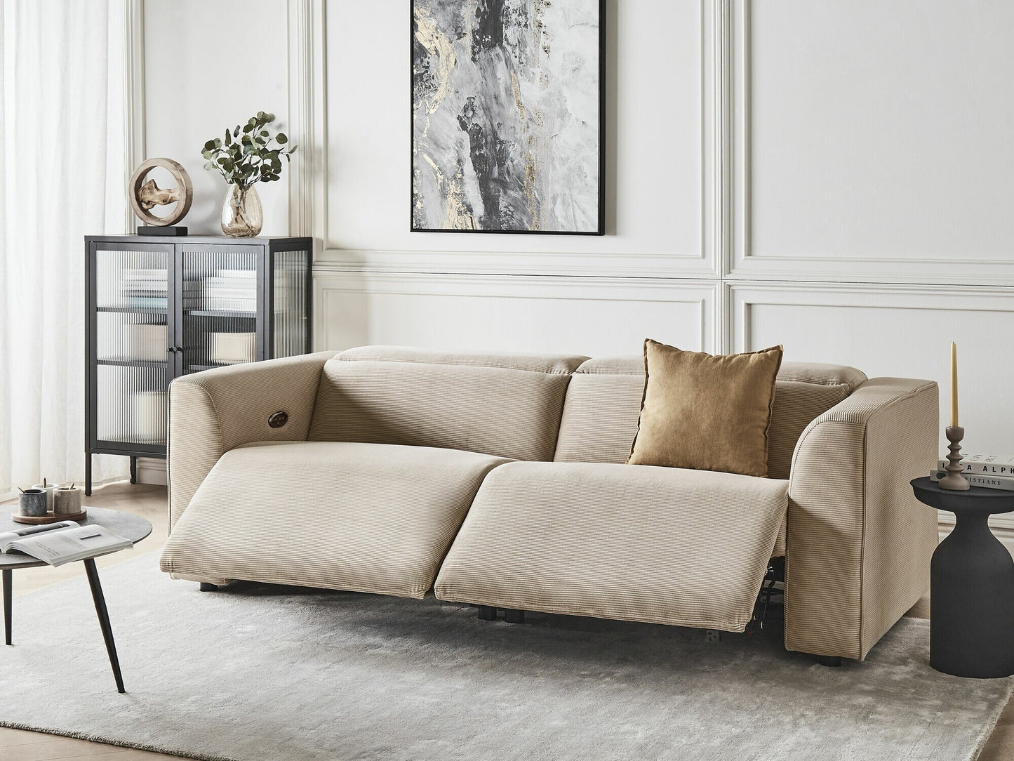 Sofa reglaineris 2 Seater Corduroy Elektrinis Reglaineris Sofa with USB Port ULVEN Sand Beige 468194 (Šviesi ruda)