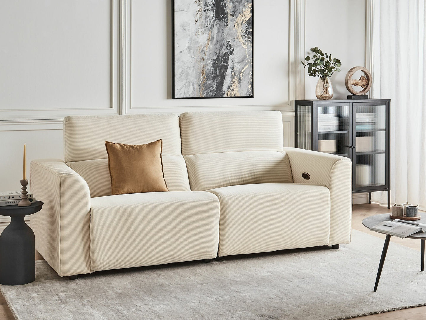 Sofa reglaineris 2 Seater Corduroy Elektrinis Reglaineris Sofa with USB Port ULVEN Beige 468213 (Beige)