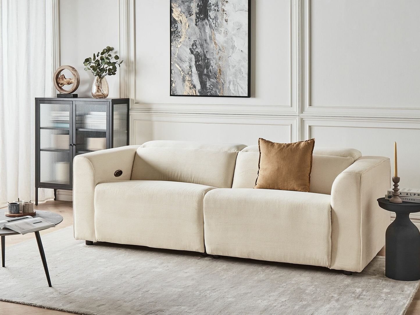 Sofa reglaineris 2 Seater Corduroy Elektrinis Reglaineris Sofa with USB Port ULVEN Beige 468213 (Beige)