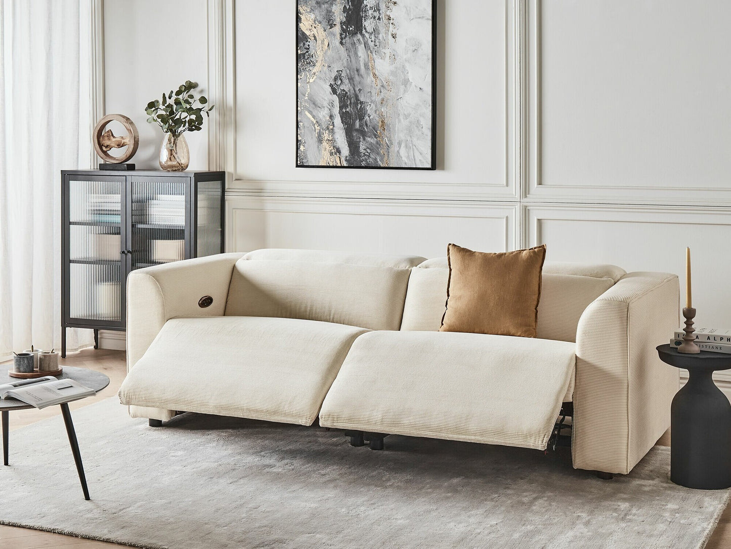 Sofa reglaineris 2 Seater Corduroy Elektrinis Reglaineris Sofa with USB Port ULVEN Beige 468213 (Beige)