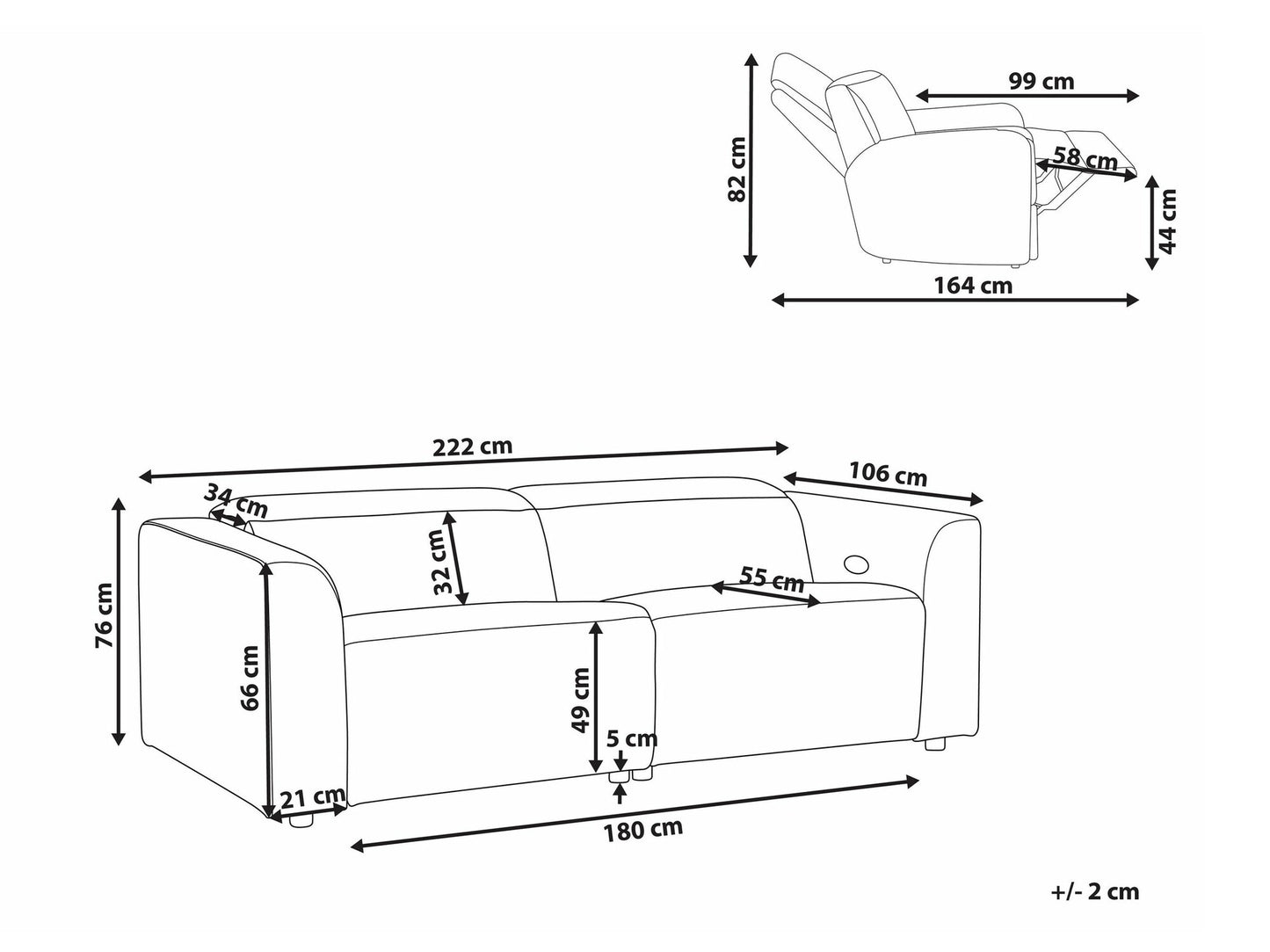 Sofa reglaineris 2 Seater Corduroy Elektrinis Reglaineris Sofa with USB Port ULVEN Beige 468213 (Beige)