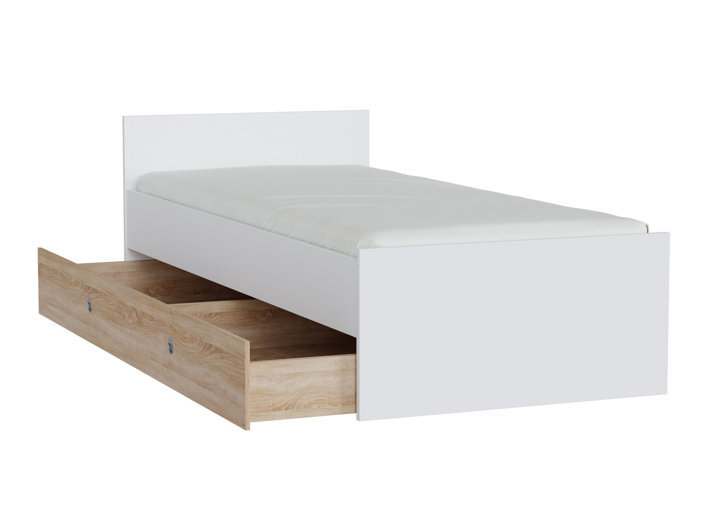 Lova Nepo Plus LOZ/90 / 120, Spalva: Balta, Miegamoji dalis: 90 x 200 cm, Patalynės dėžė: Yra Sonomos ąžuolas