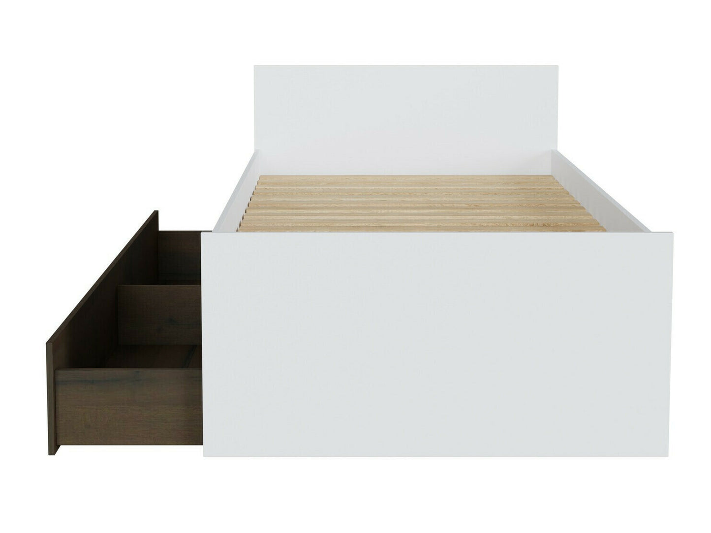 Lova Nepo Plus LOZ/90 / 120, Spalva: Balta, Miegamoji dalis: 120 x 200 cm, Patalynės dėžė: Yra Tamsus ąžuolas