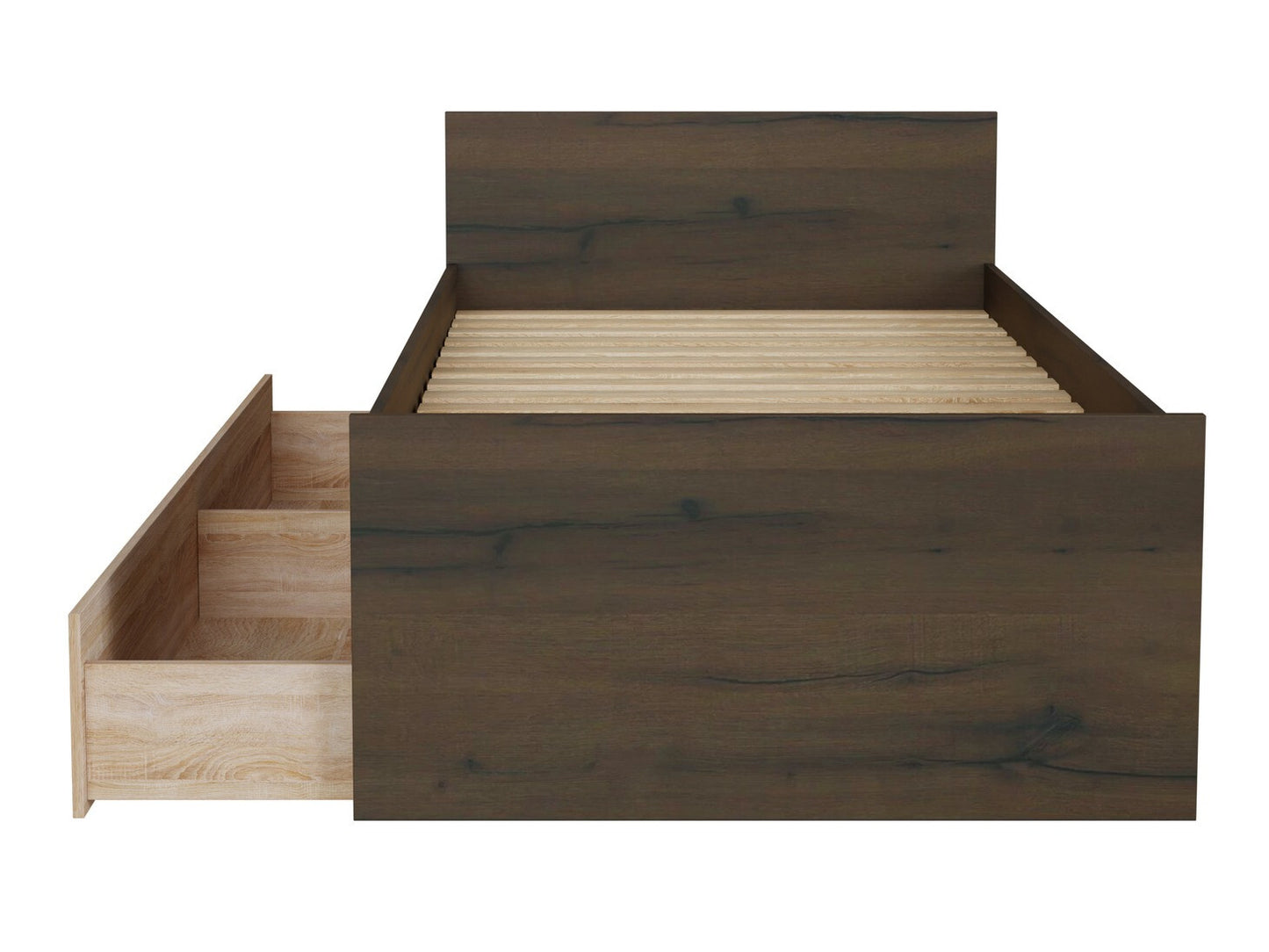 Lova Nepo Plus LOZ/90 / 120, Spalva: Tamsus ąžuolas, Miegamoji dalis: 90 x 200 cm, Patalynės dėžė: Yra Sonomos ąžuolas