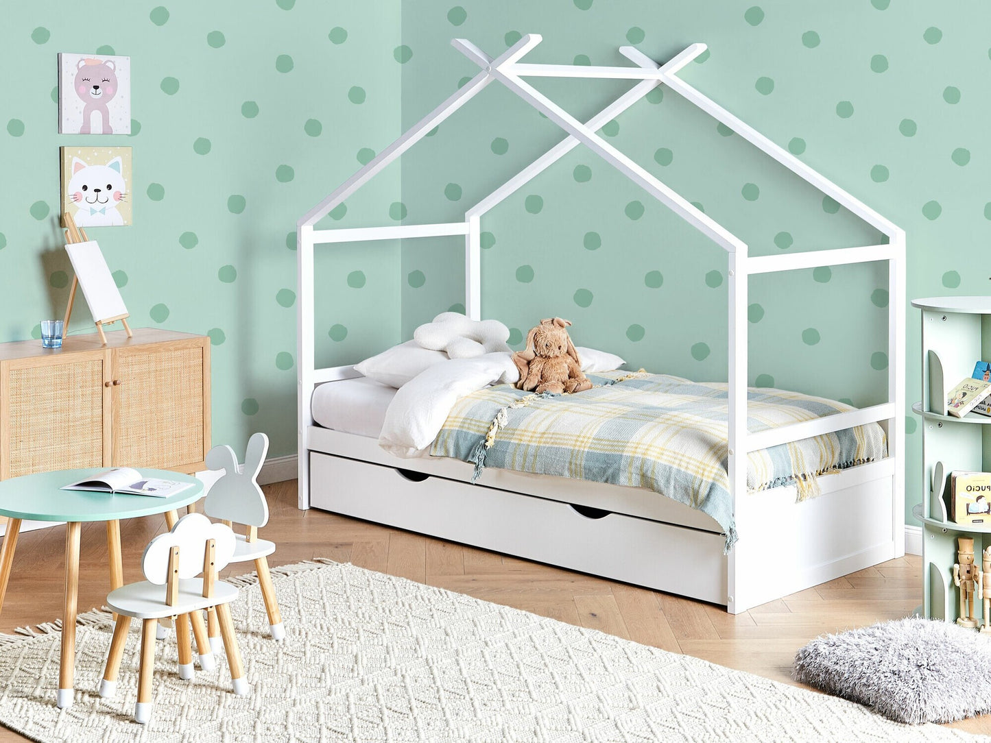 Lova Kids Lova Pušis Medis ORGEVAL 90 x 200 cm (EU Viengulės) with Storage Balta 594908 (Balta)