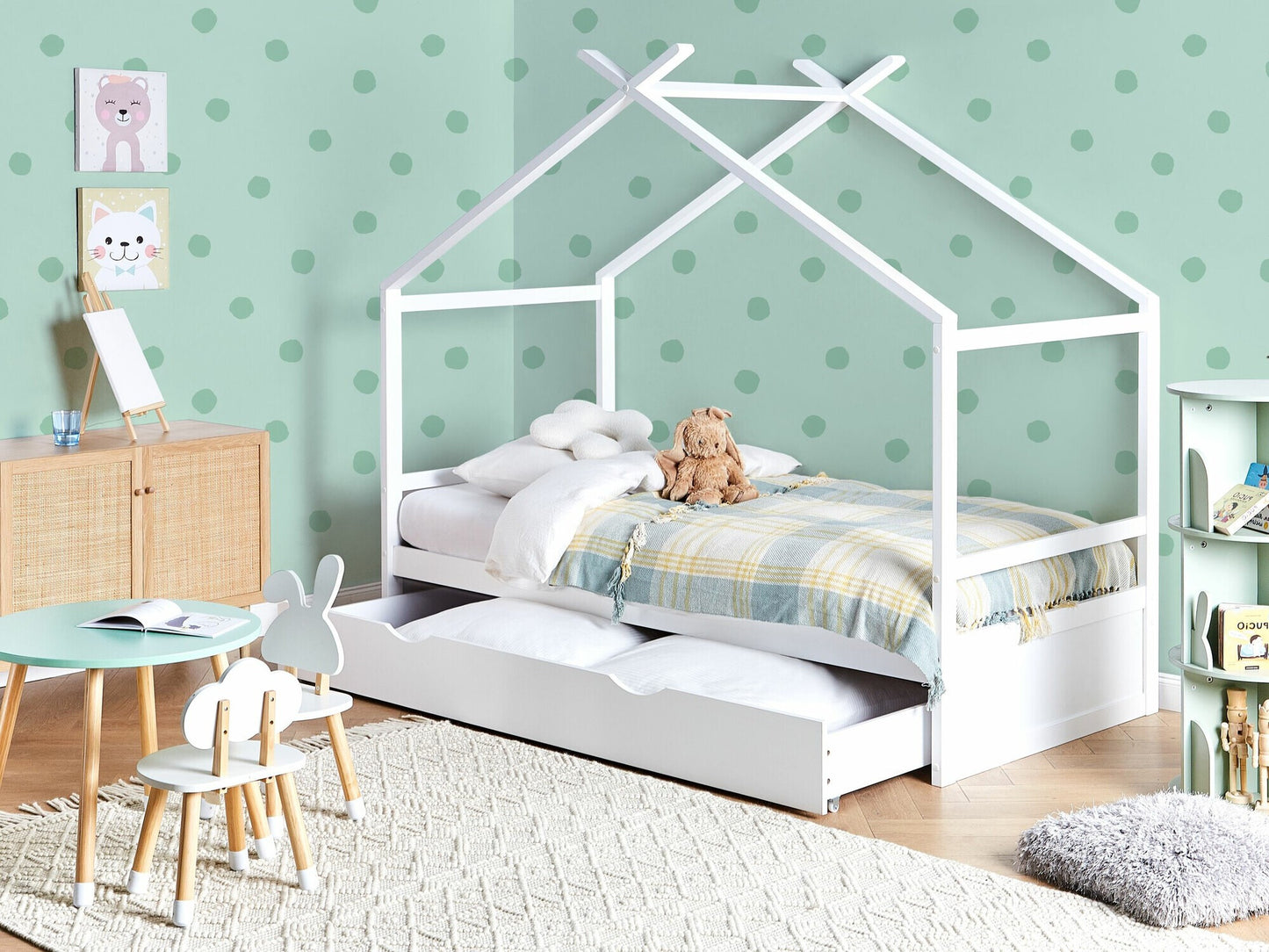 Lova Kids Lova Pušis Medis ORGEVAL 90 x 200 cm (EU Viengulės) with Storage Balta 594908 (Balta)