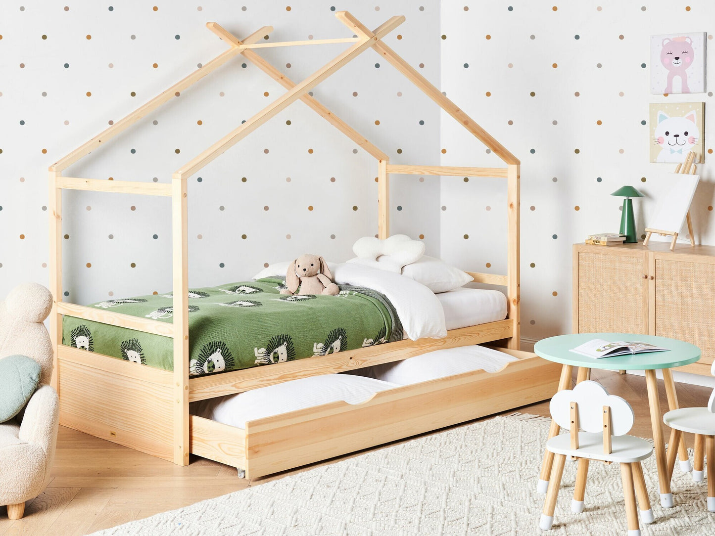 Lova Kids Lova Pušis Medis ORGEVAL 90 x 200 cm (EU Viengulės) with Storage Šviesi Ruda 594947 (Šviesus medis)