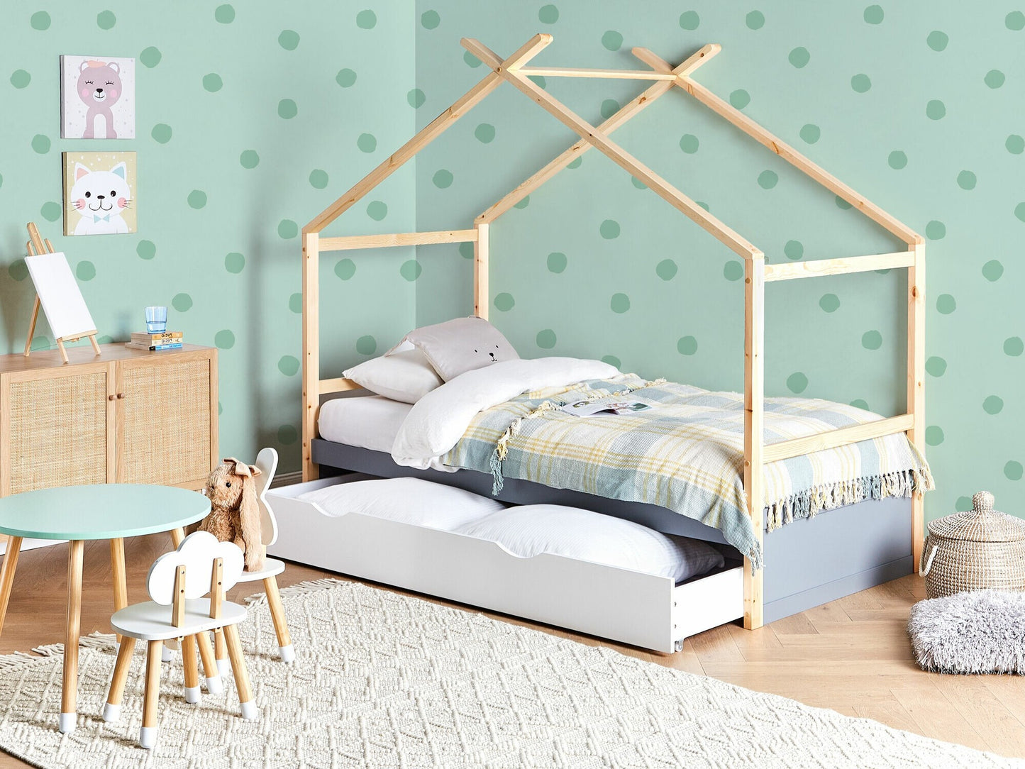 Lova Kids Lova Pušis Medis ORGEVAL 90 x 200 cm (EU Viengulės) with Storage Pilka 595005 (Pilka + Šviesus medis)