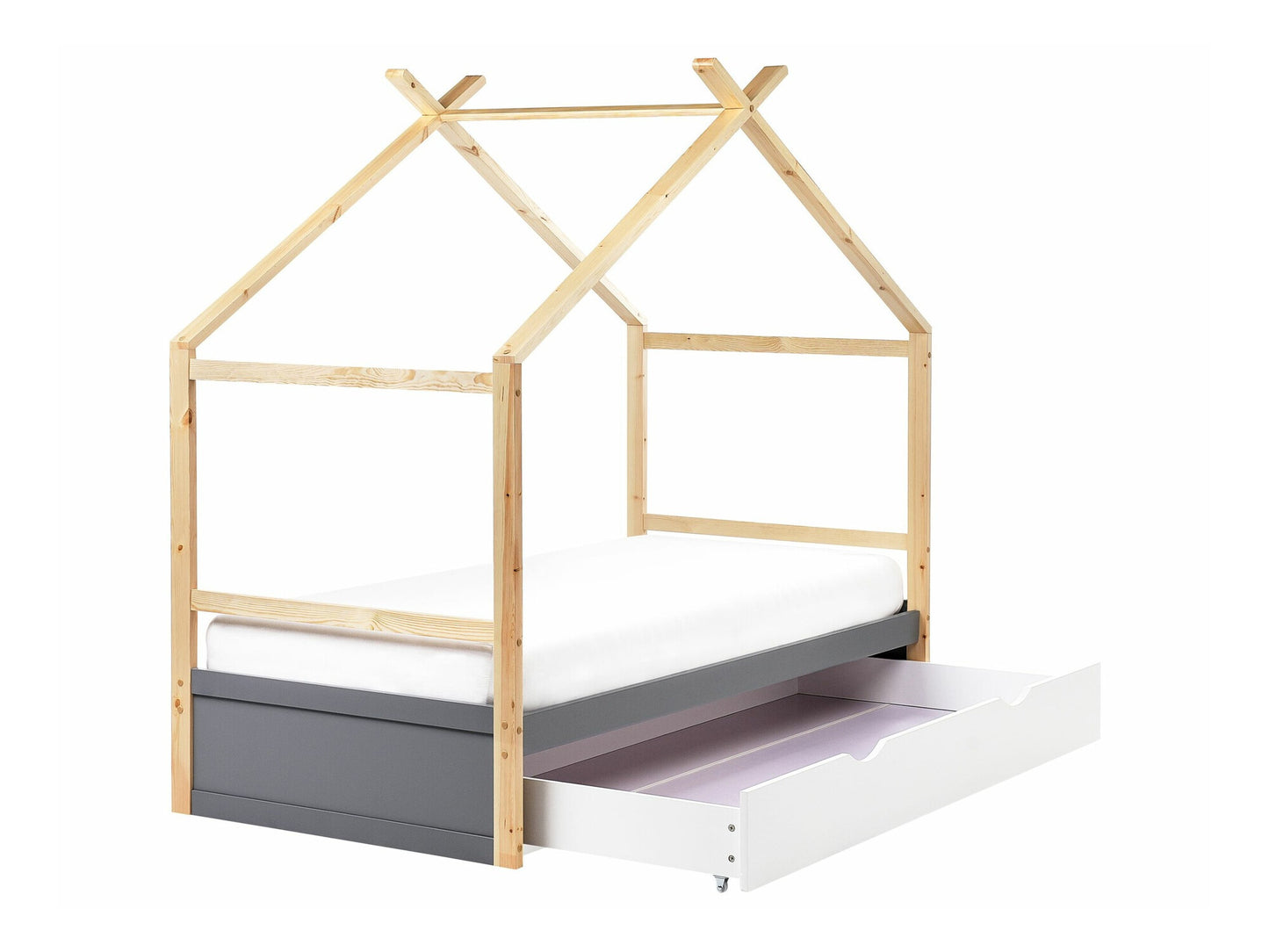 Lova Kids Lova Pušis Medis ORGEVAL 90 x 200 cm (EU Viengulės) with Storage Pilka 595005 (Pilka + Šviesus medis)