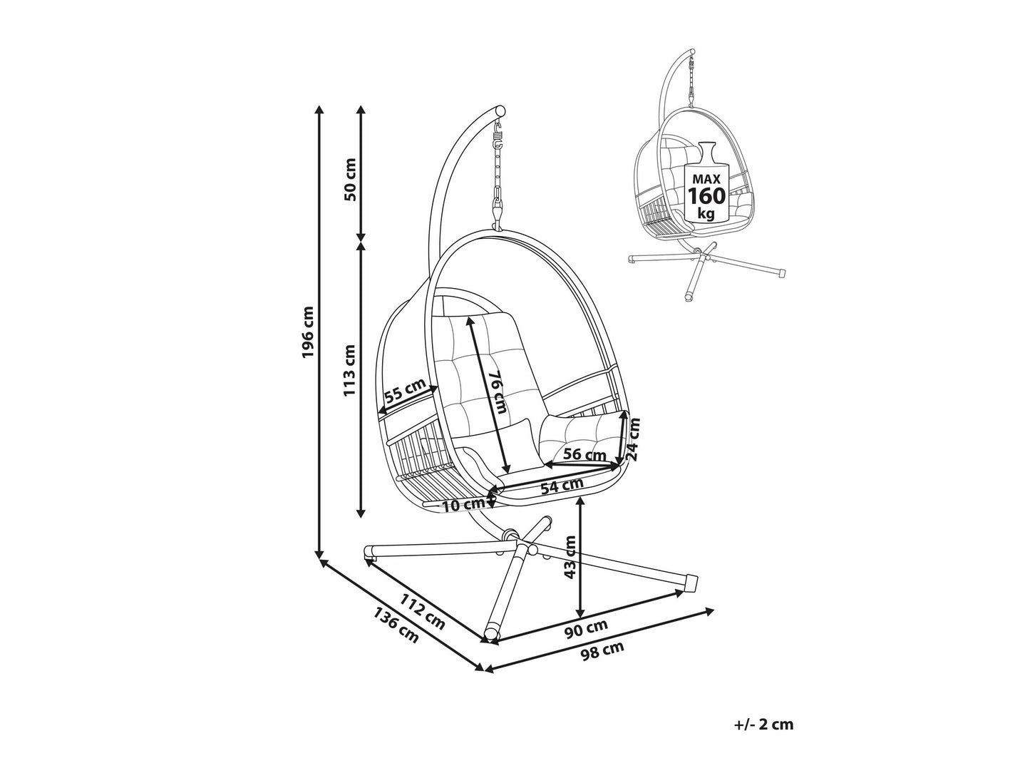 Supamas krėslas Hanging Kėdė with Stand Šviesi Pilka ALVIANO 590770 (Šviesi pilka)