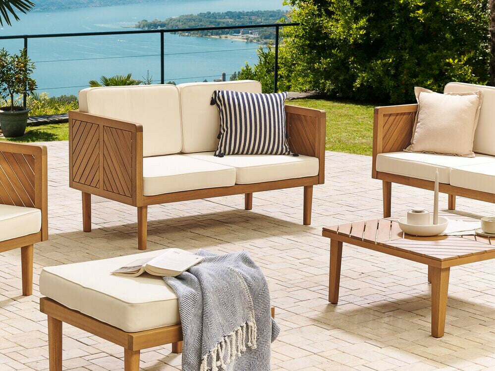 Lauko sofa 2 Seater Akacija Medis Garden Sofa Šviesi BARATTI 332304