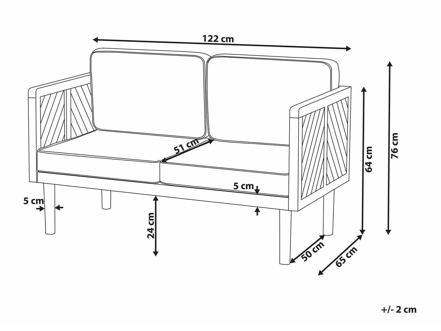 Lauko sofa 2 Seater Akacija Medis Garden Sofa Šviesi BARATTI 332304