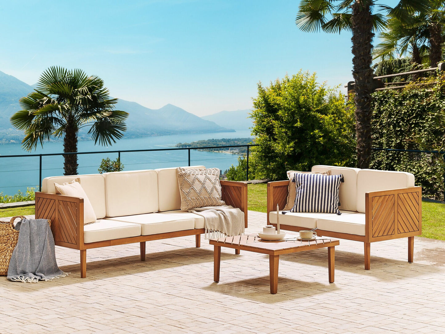 Lauko sofa 3 Seater Akacija Medis Garden Sofa Šviesi BARATTI 332324