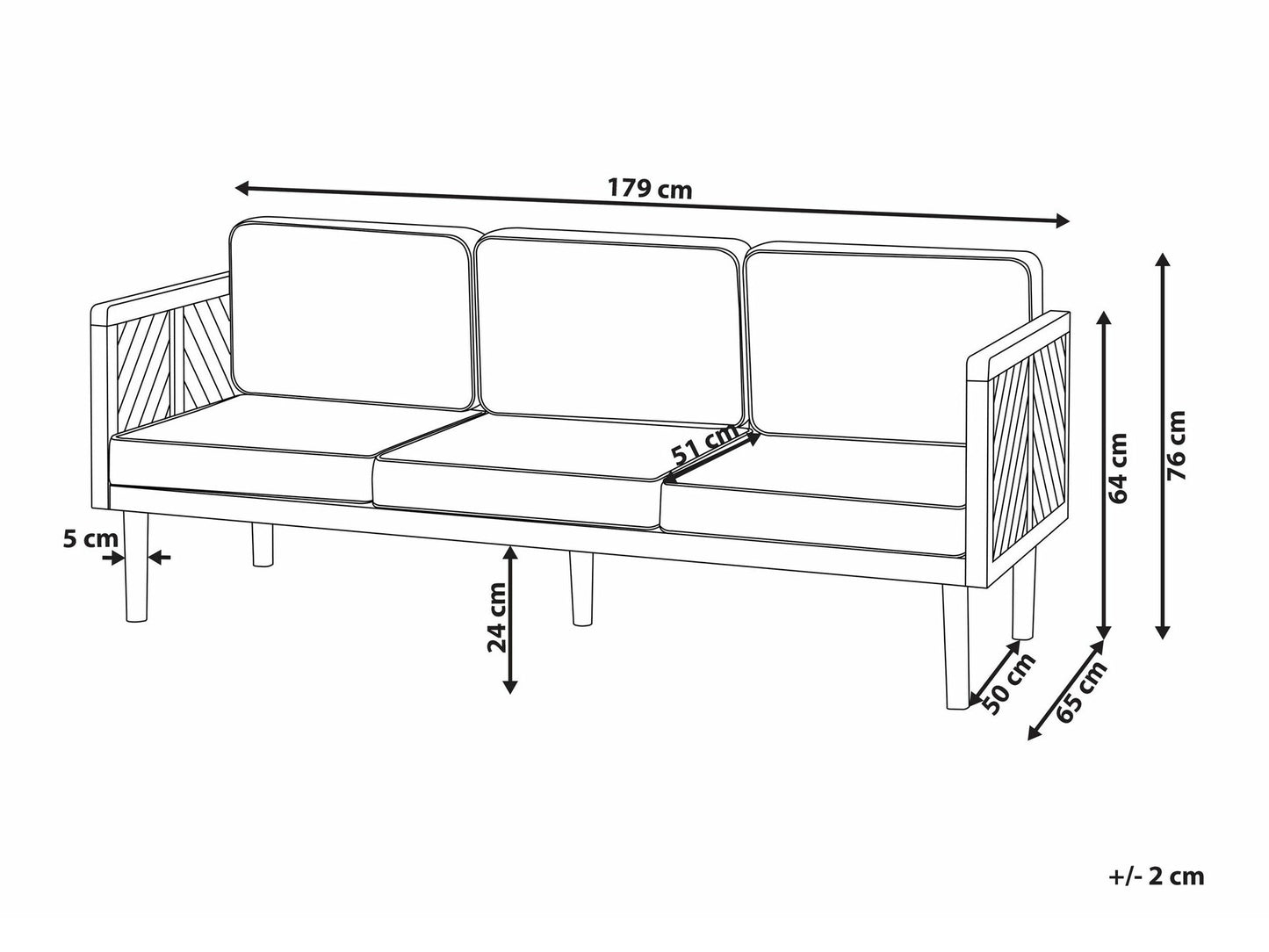 Lauko sofa 3 Seater Akacija Medis Garden Sofa Šviesi BARATTI 332324