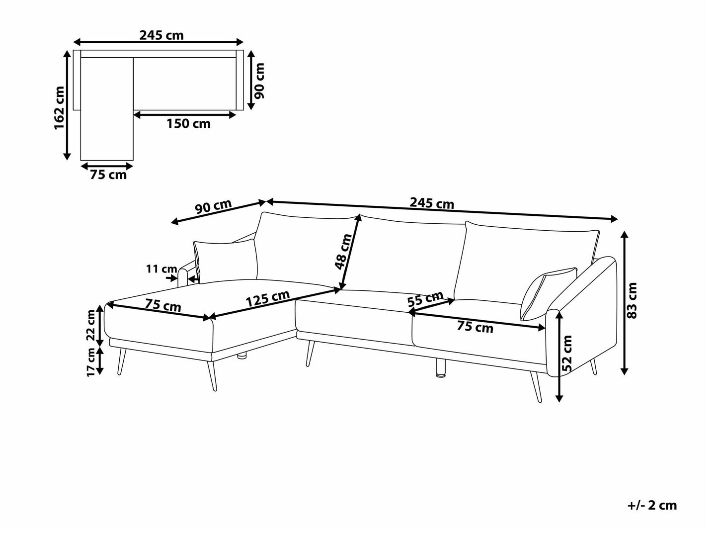 Minkštas kampas Dešininis Hand Velvetas Kampinis Sofa VARDE 597381, Spalva: Balta, LED apšvietimas: Nėra