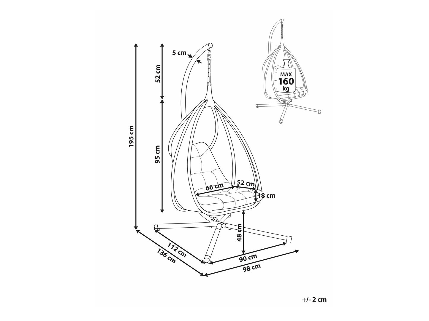 Supamas krėslas Hanging Kėdė with Stand AVEGNO Gobelenas Tamsi Pilka 590674 (Tamsi pilka)