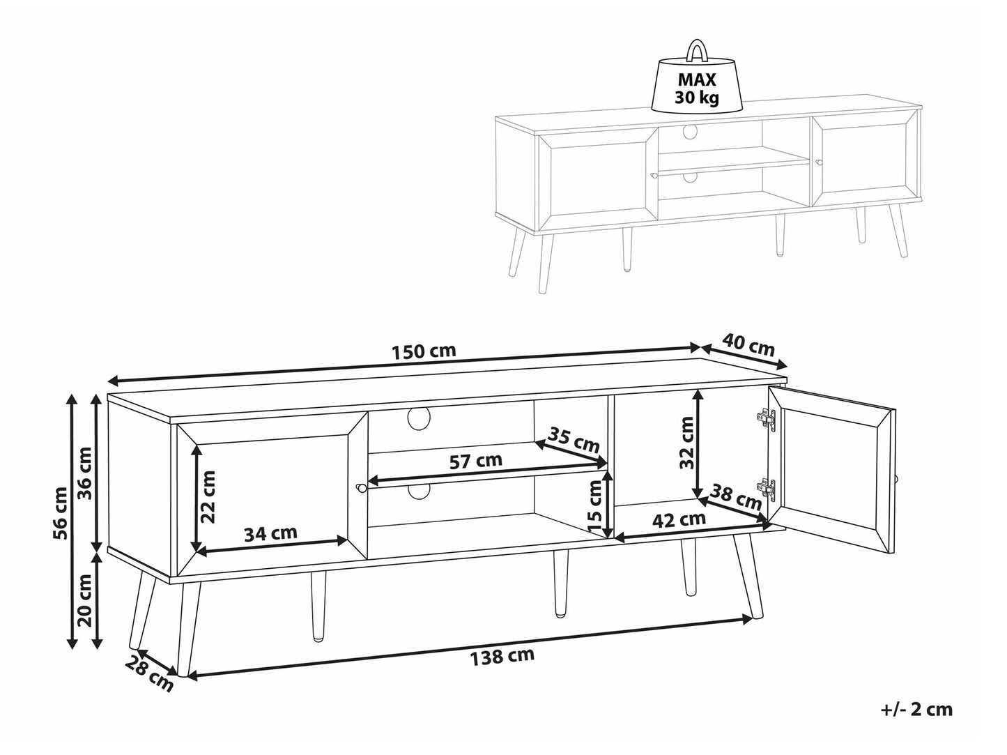 TV staliukas TV Stand ALBANY Šviesi Ruda 594180