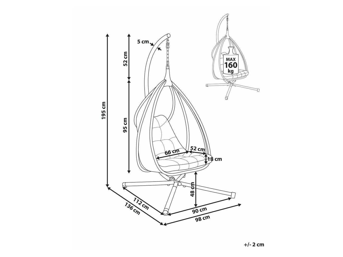 Supamas krėslas Hanging Kėdė with Stand AVEGNO Gobelenas Šviesi Pilka 590712 (Šviesi pilka) 4034316
