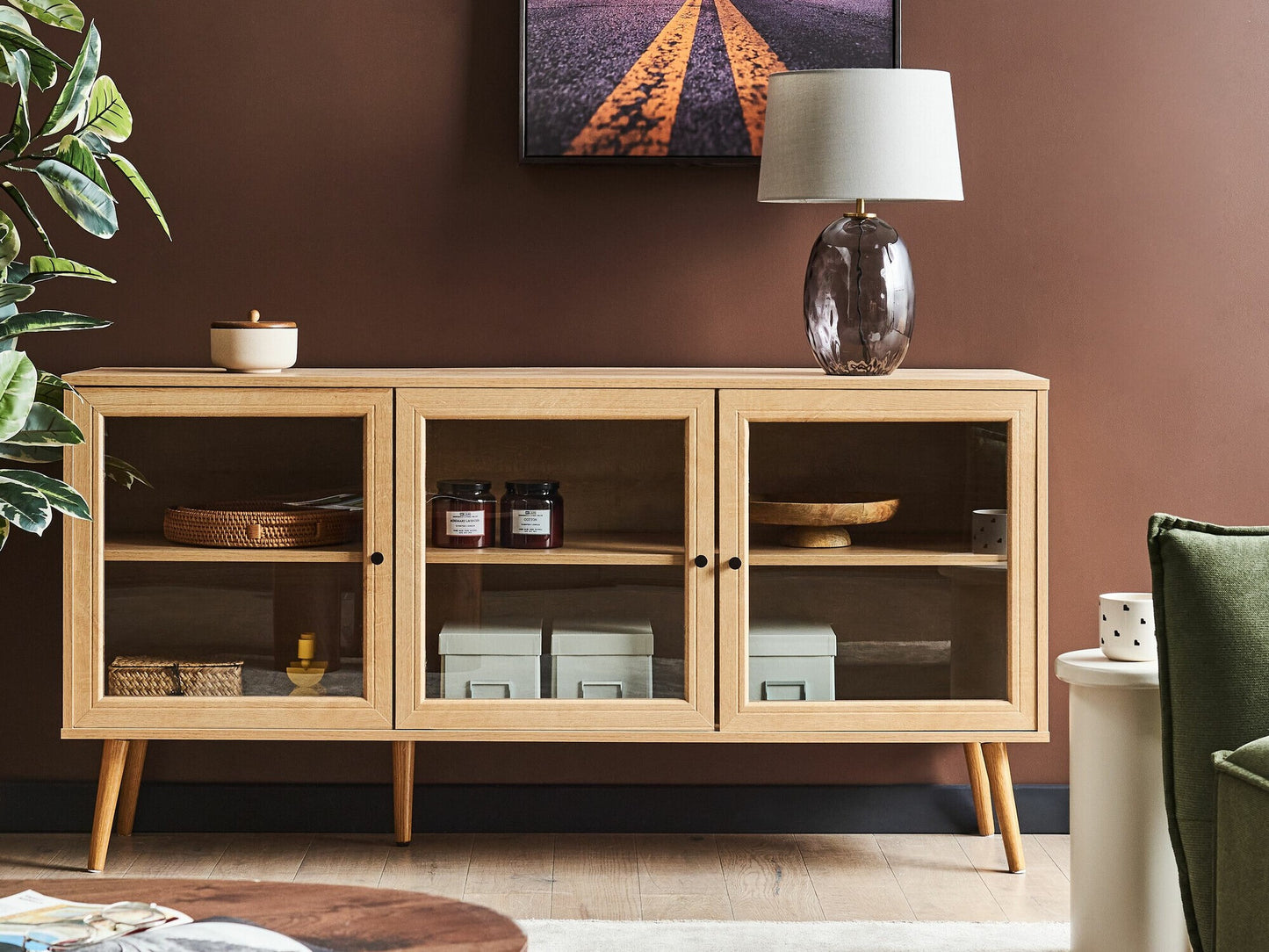 Spintelė Stiklas Display Spintelė ALBANY 150 cm Šviesi Ruda 594333