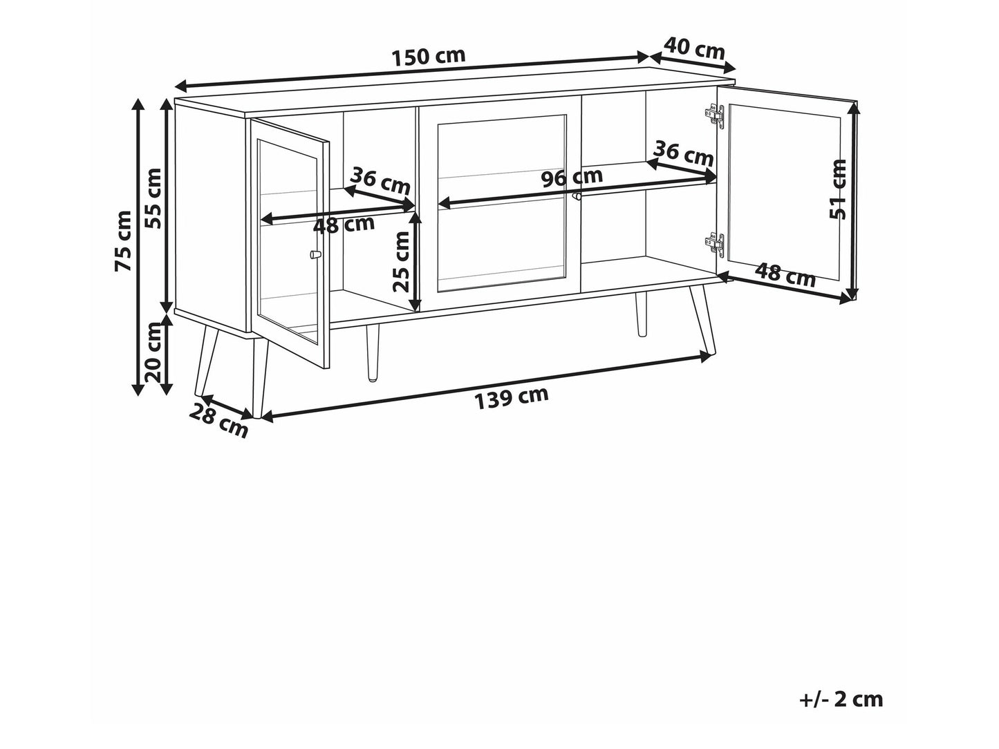 Spintelė Stiklas Display Spintelė ALBANY 150 cm Šviesi Ruda 594333
