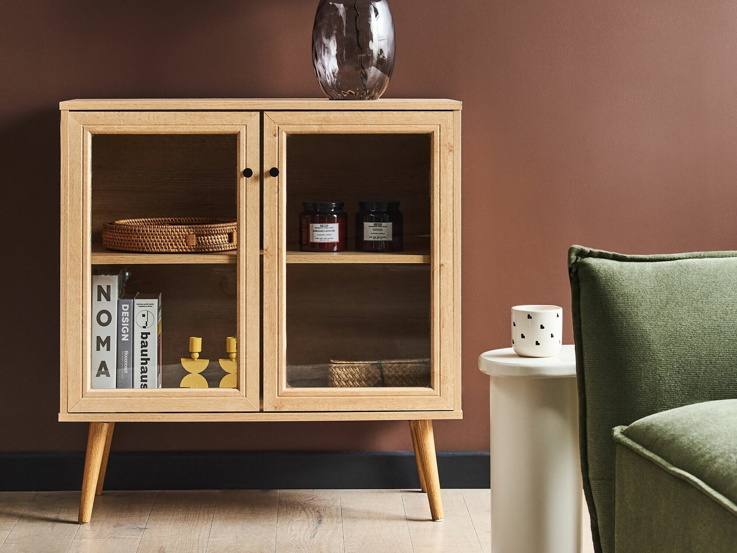 Spintelė Stiklas Display Spintelė ALBANY 80 cm Šviesi Ruda 594295