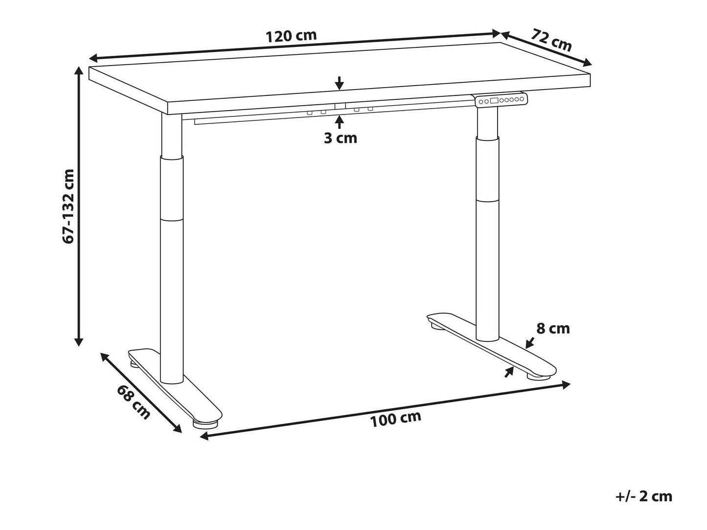 Reguliuojamo aukščio darbo stalas DESTINAS elektrinis 120 cm, Stalviršio spalva: Juoda, Kojų spalva: Balta