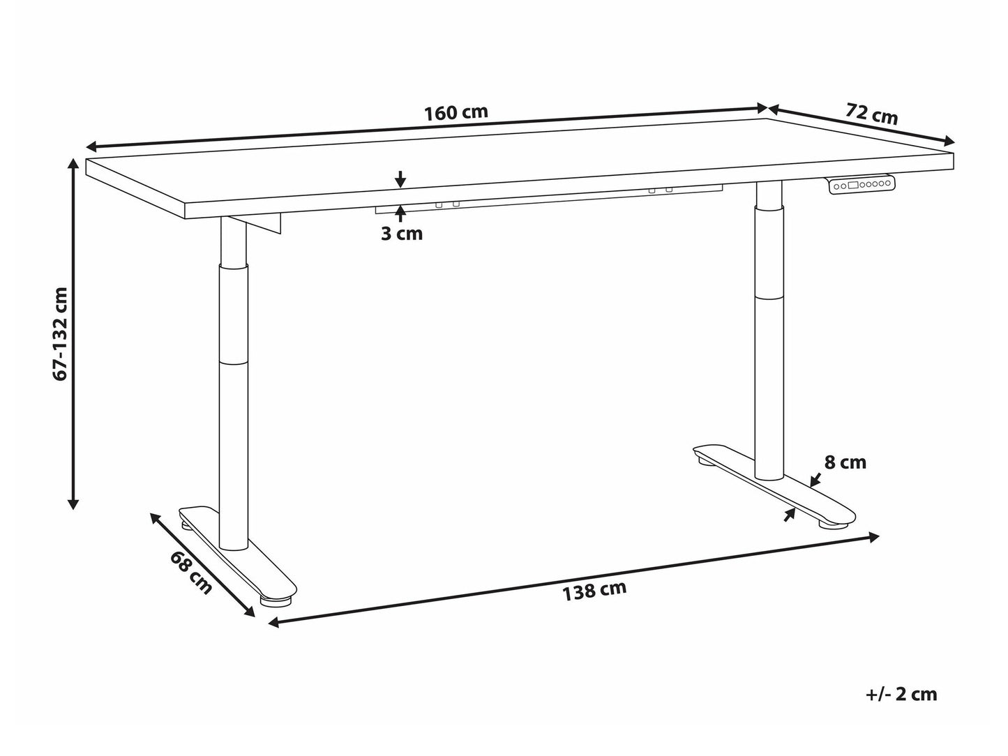 Reguliuojamo aukščio darbo stalas DESTINAS elektrinis 160 cm, Stalviršio spalva: Pilka, Kojų spalva: Juoda