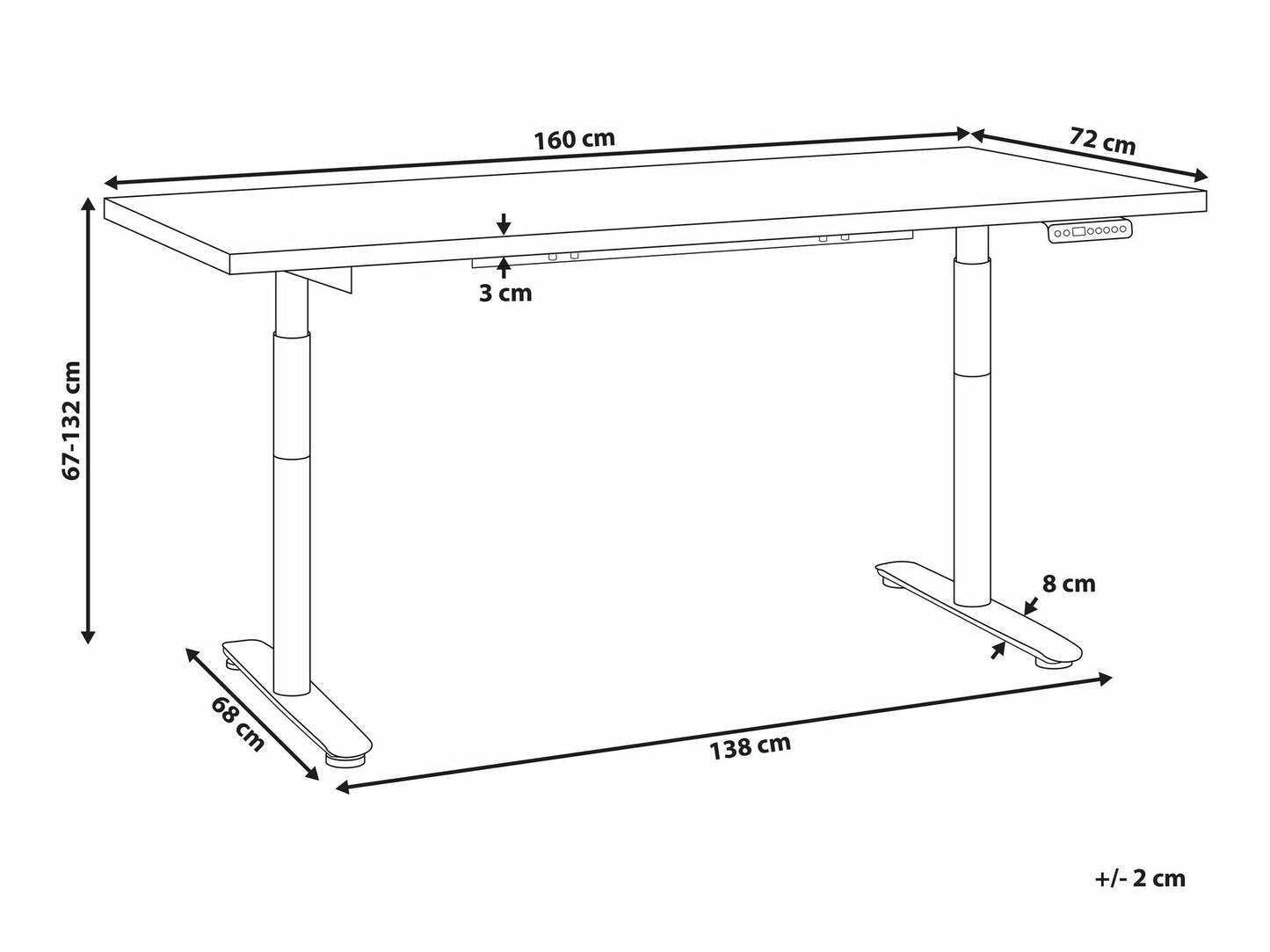 Reguliuojamo aukščio darbo stalas DESTINAS elektrinis 160 cm, Stalviršio spalva: Juoda, Kojų spalva: Juoda