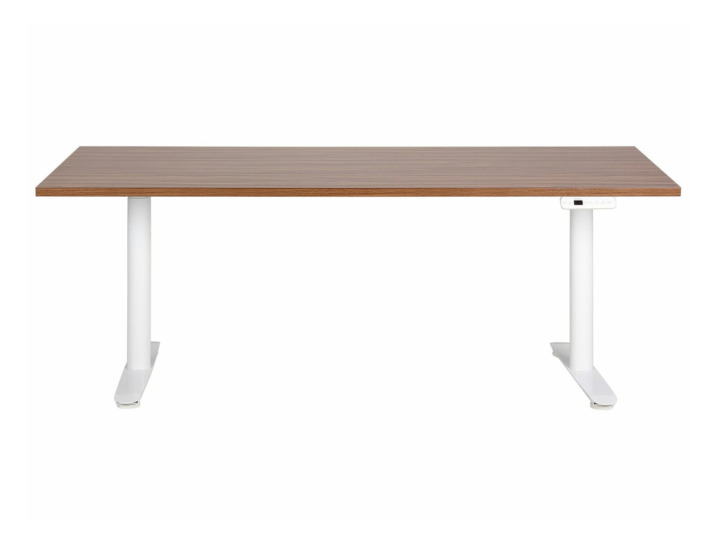 Reguliuojamo aukščio darbo stalas DESTINAS elektrinis, 180 x 80 cm 444117, Stalviršio spalva: Tamsus medis, Kojų spalva: Balta