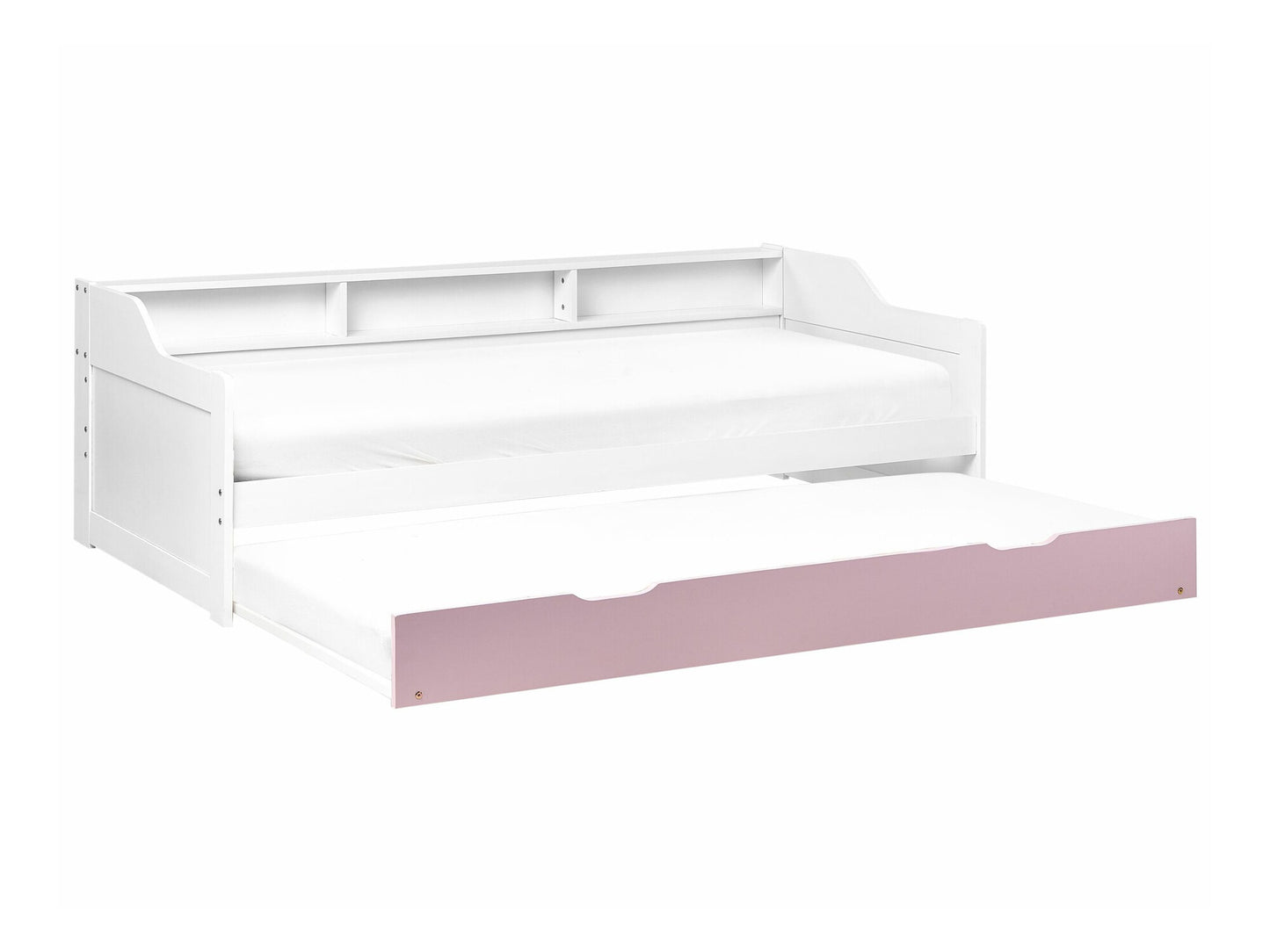 Lova Medinės EU Viengulės Trundle Lova EDERN 614263, Spalva: Balta + Rožinė