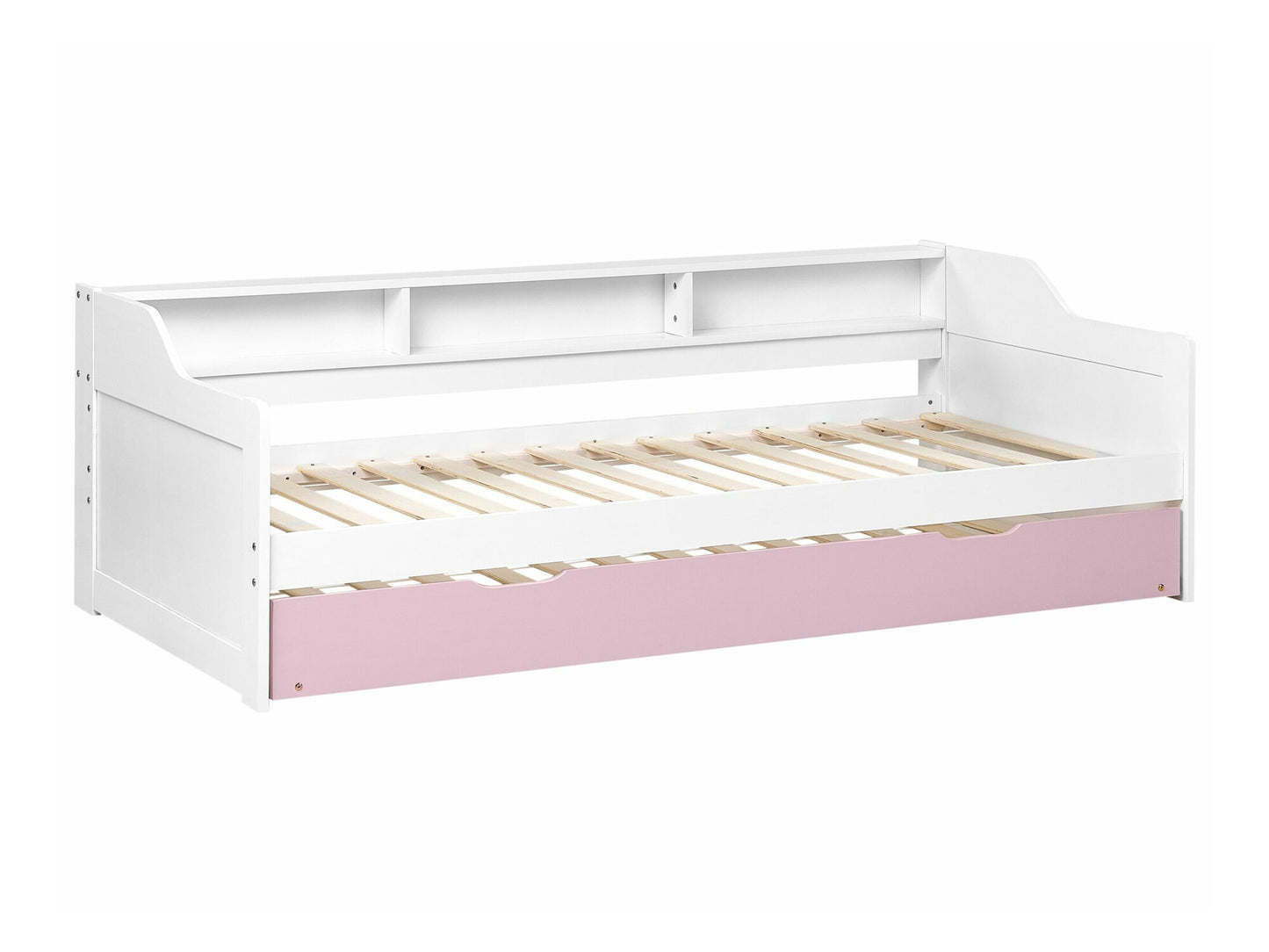 Lova Medinės EU Viengulės Trundle Lova EDERN 614263, Spalva: Balta + Rožinė