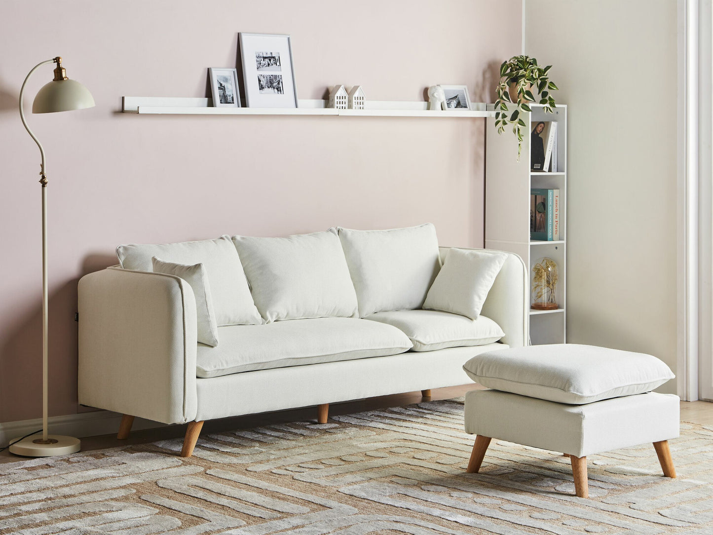 Minkštų baldų komplektas 3 Seater Gobelenas Sofa with Ottoman Balta DALVIK 618322 (Balta)
