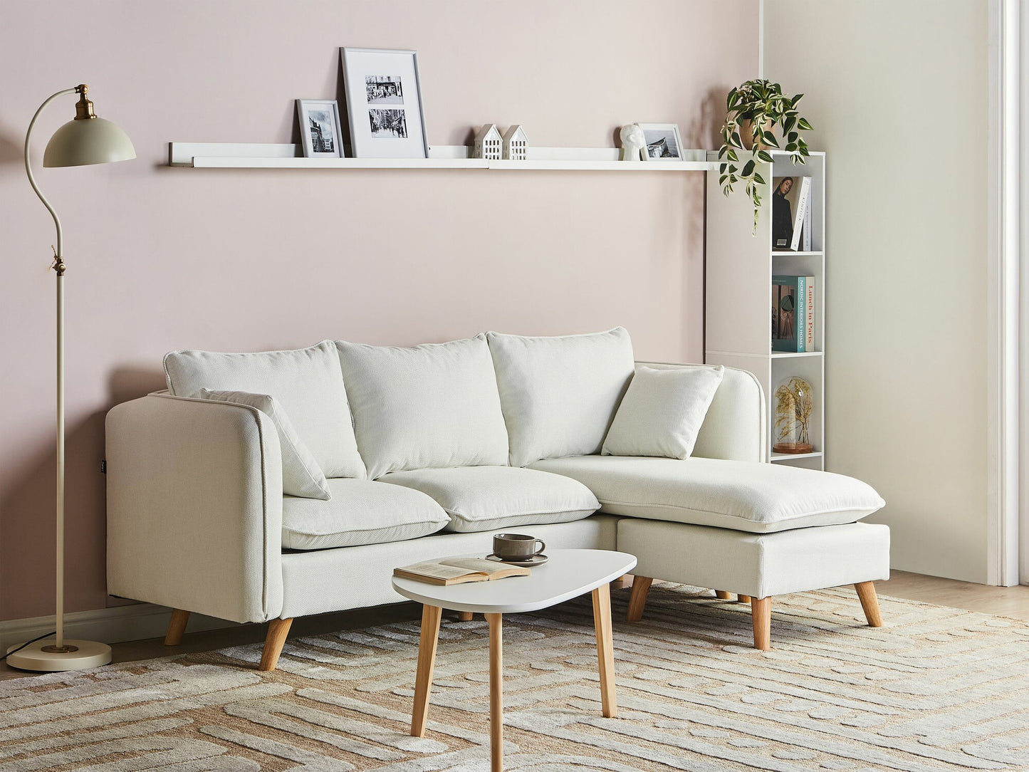 Minkštų baldų komplektas 3 Seater Gobelenas Sofa with Ottoman Balta DALVIK 618322 (Balta)