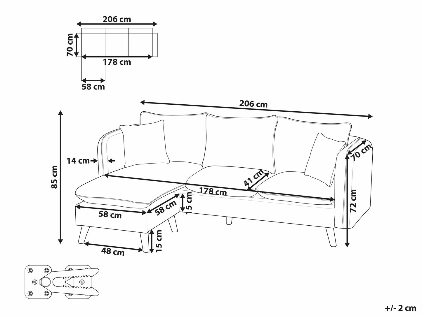 Minkštų baldų komplektas 3 Seater Gobelenas Sofa with Ottoman Balta DALVIK 618322 (Balta)