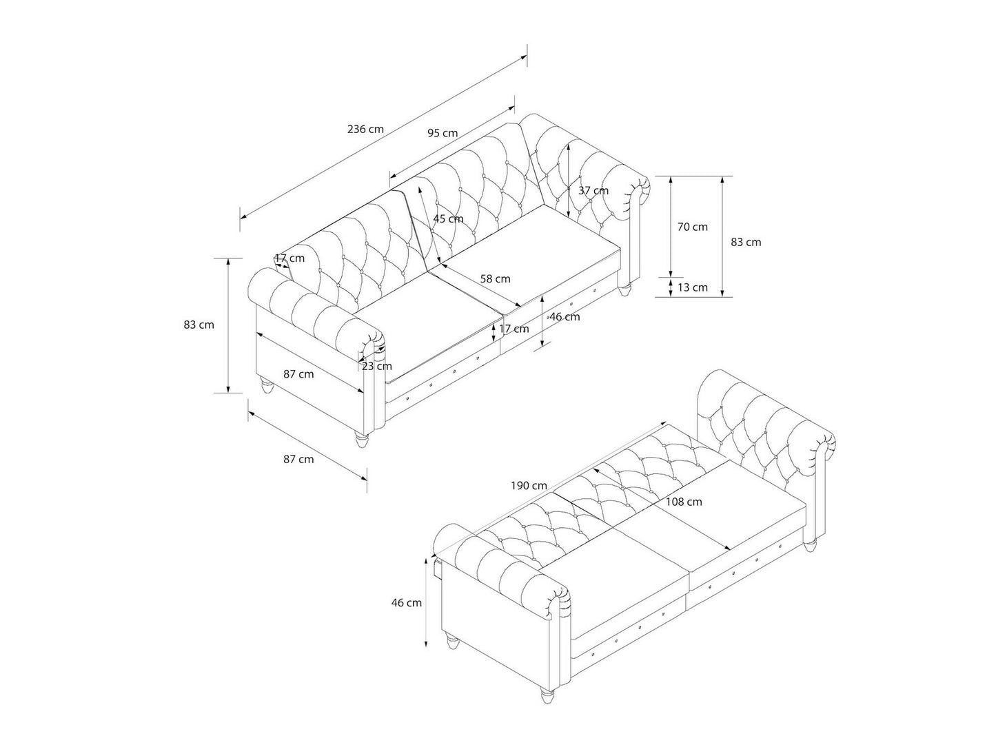 Chesterfield sofa Felix Chesterfield sofa Lova 1181569 (Antracitas)